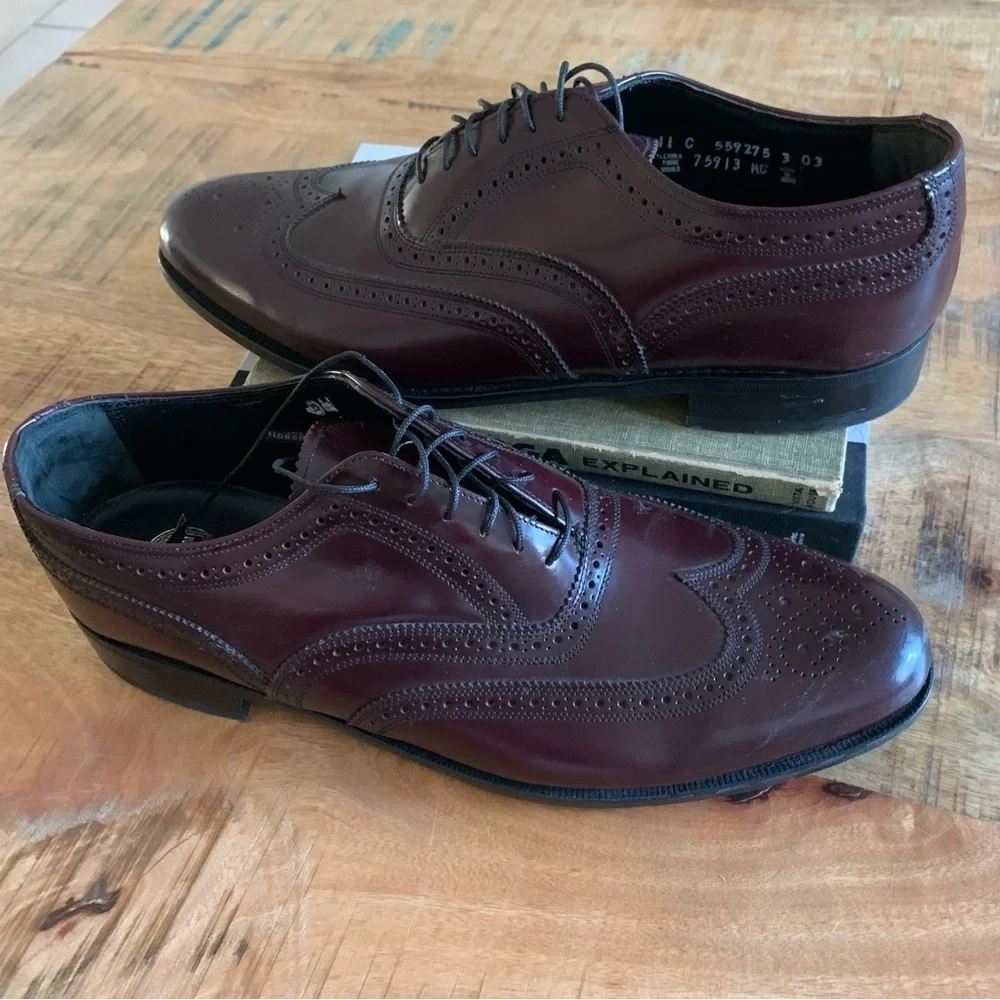 Florsheim Wingtip Leather Lace Up Formal Maroon Shoes Size 11